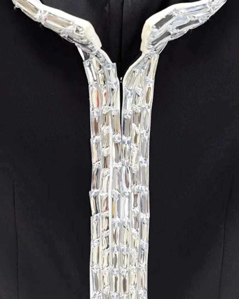 Short Sleeve Crystal Maxi Dress Black