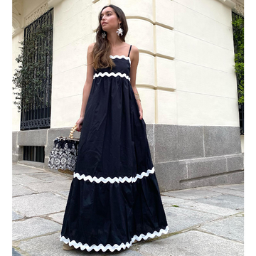 Sling Solid Color Wave Midi Dress