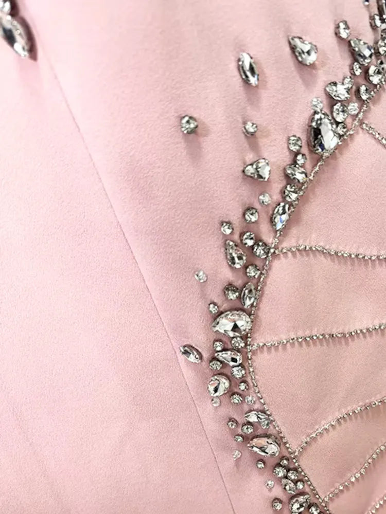 Long Sleeve Crystal Flower Maxi Dress Pink