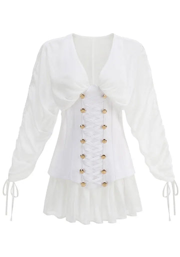 Long Sleeve Corset A Line Dress White