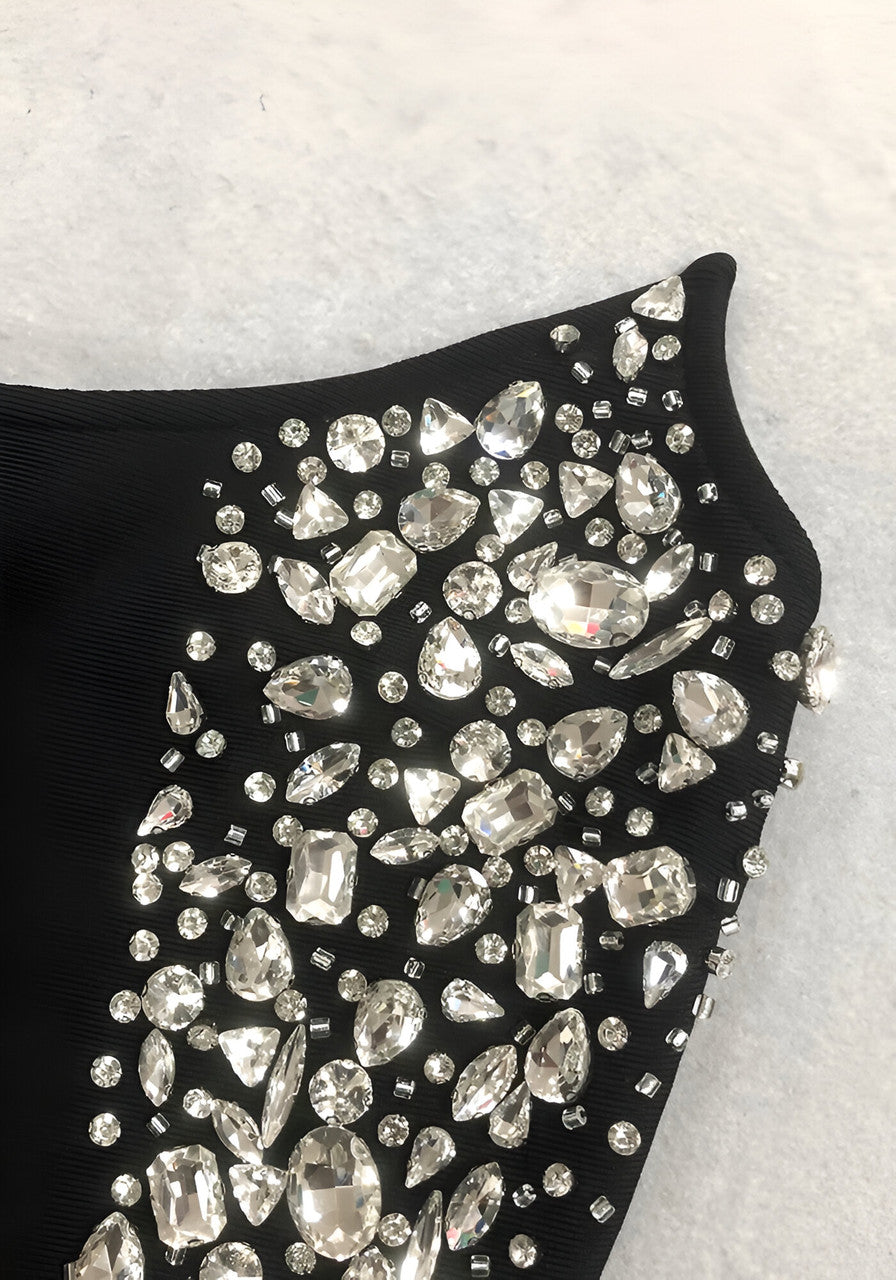 Strapless Crystal Side Dress Black