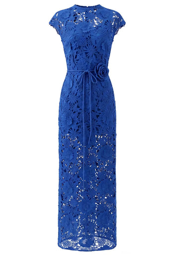 Floral Detail Crochet Maxi Dress Blue