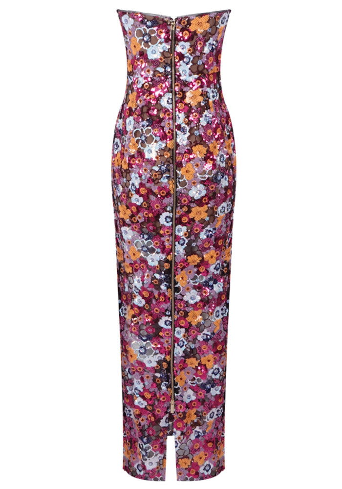 Strapless Floral Bustier Maxi Dress Hot Pink Yellow