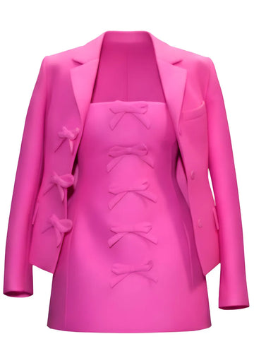 Bow Detail Strapless Dress and Blazer Hot Pink