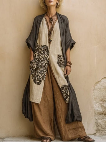 Bohemian Nomadic Dark Gray And Brown Tribal Pattern Three-piece Set