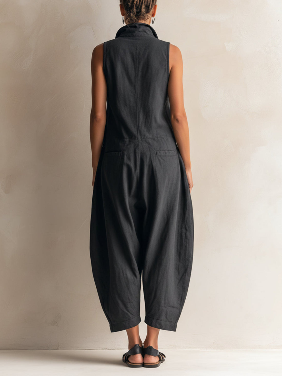 Black Sleeveless Utility Wide-Leg Jumpsuit