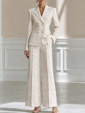 Elegant Tweed Double Breasted Pant Suit