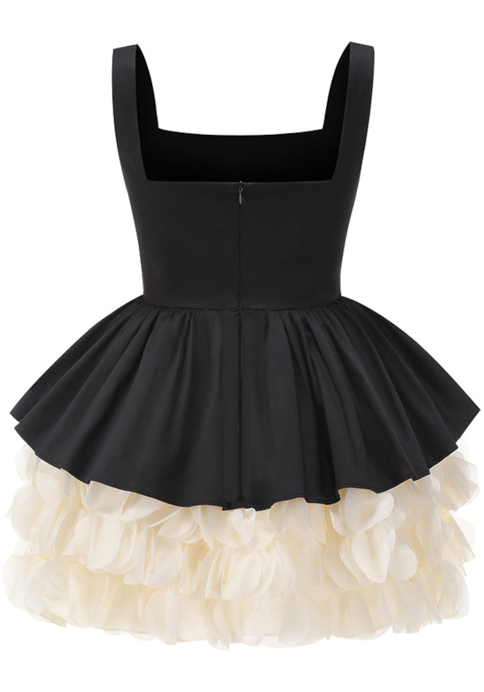 Petal Detail A Line Dress Black Ivory