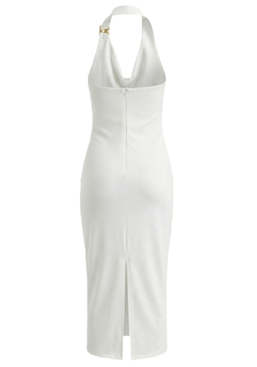 Halter Draped Midi Dress White