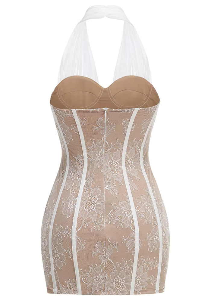 Halter Lace Bustier Dress White