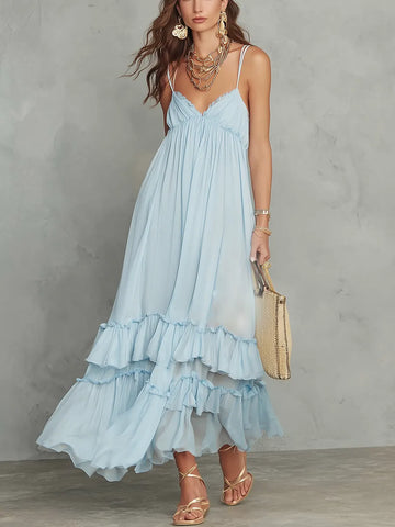 Bohemian Sky Blue Halter Dress