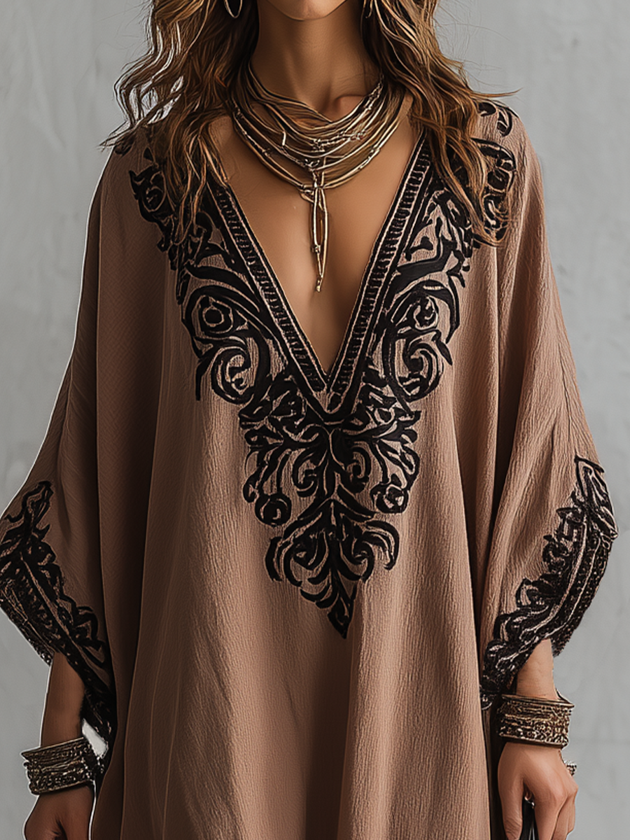 Vintage Embroidered Kaftan Maxi Dress