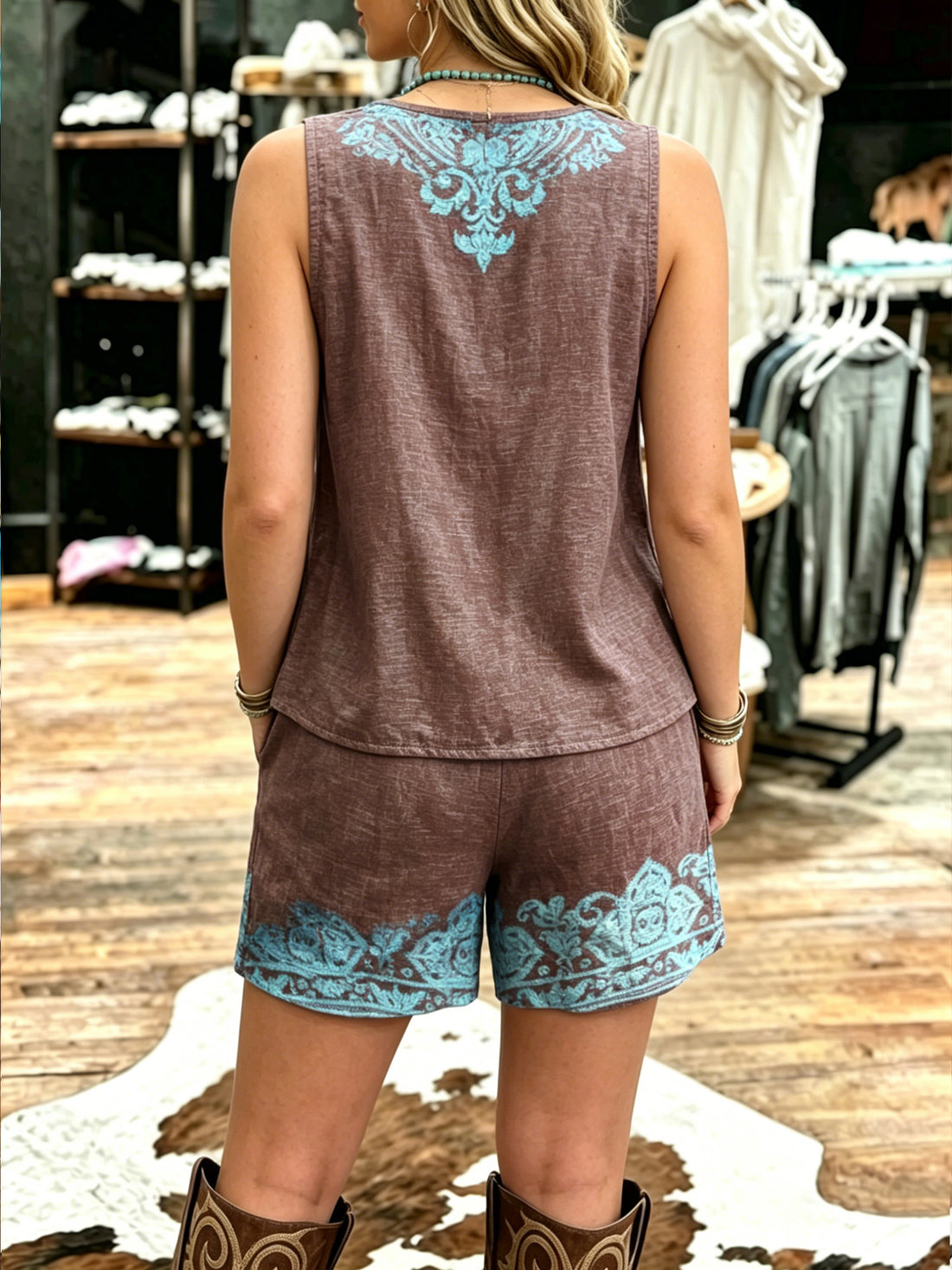 Women's Vintage Sleeveless Patchwork Casual Suit