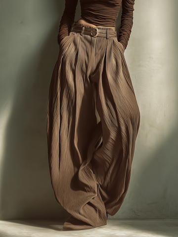 Women's Fashionable And Sexy Dark Brown Wide-leg Trousers (belt Not Included) MDA2974K4AN