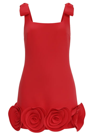 Floral Hem Dress Red