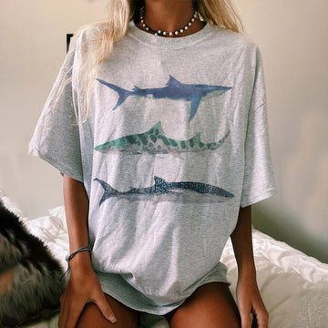 Summer Retro Surf Marine Life Printed Casual Tee