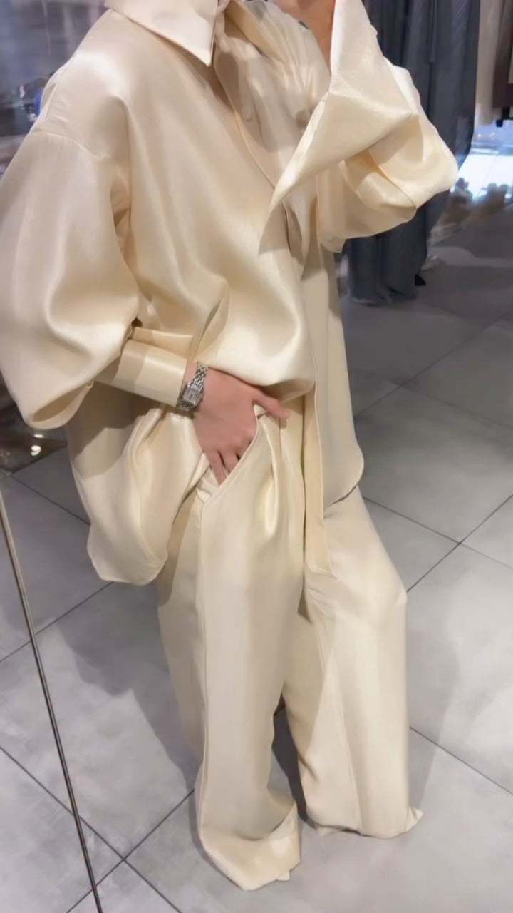 Oversized Satin Shirt & Wide Leg Trouser Two Piece Matching Set