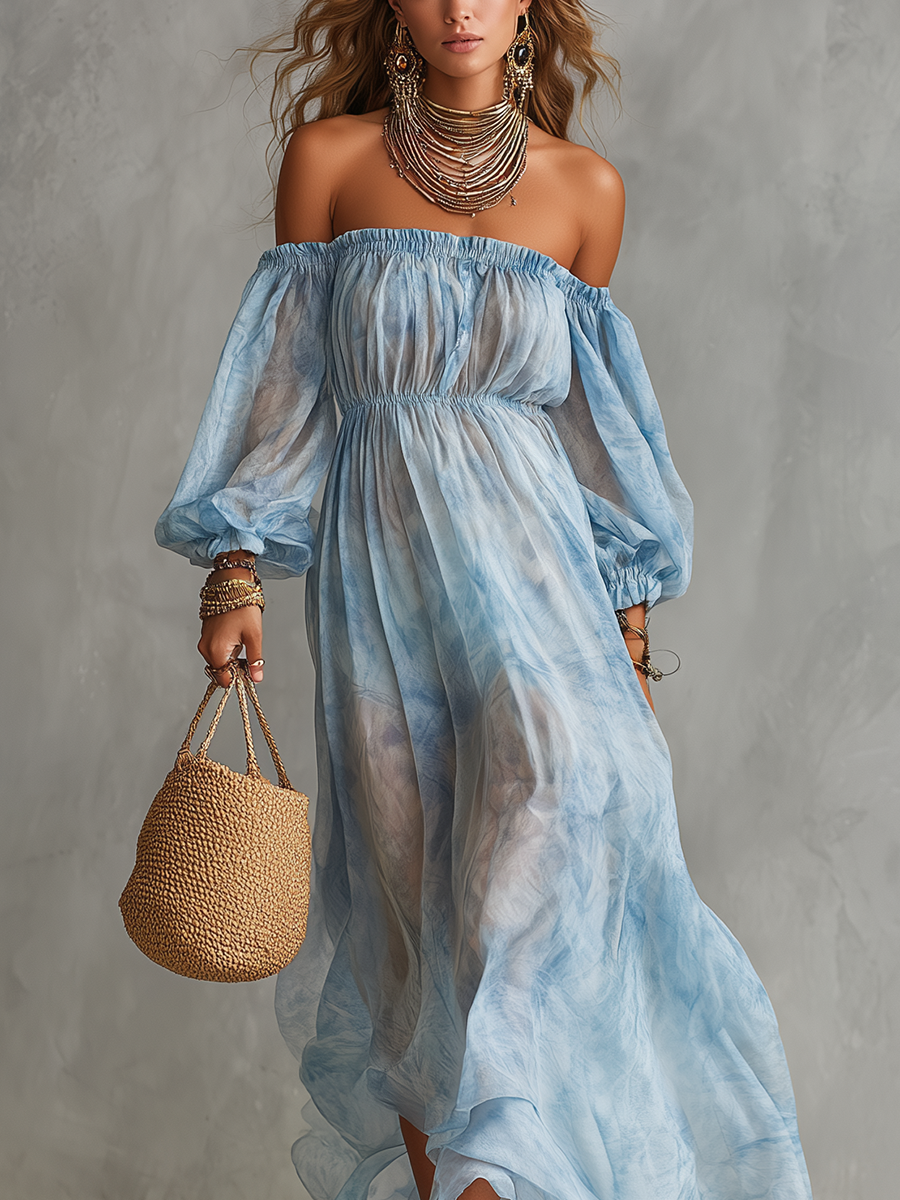 French Resort Style Chiffon Flowing Maxi Dress