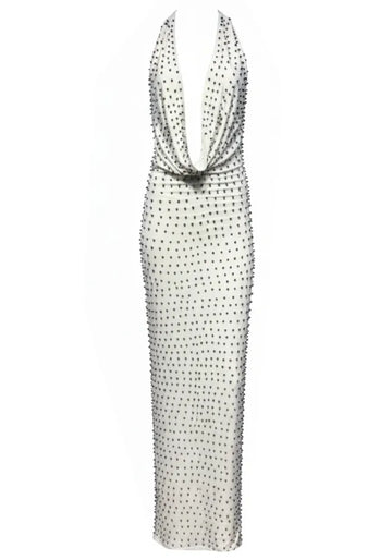 Halter Studded Maxi Dress White