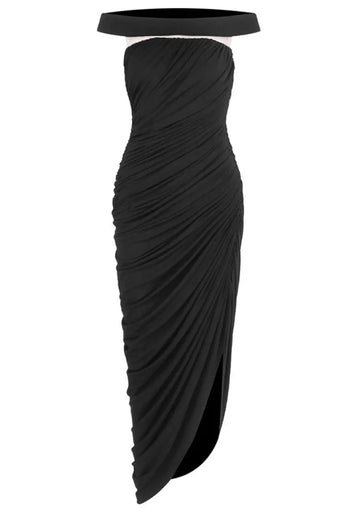 Bardot Draped Mesh Insert Maxi Dress Black