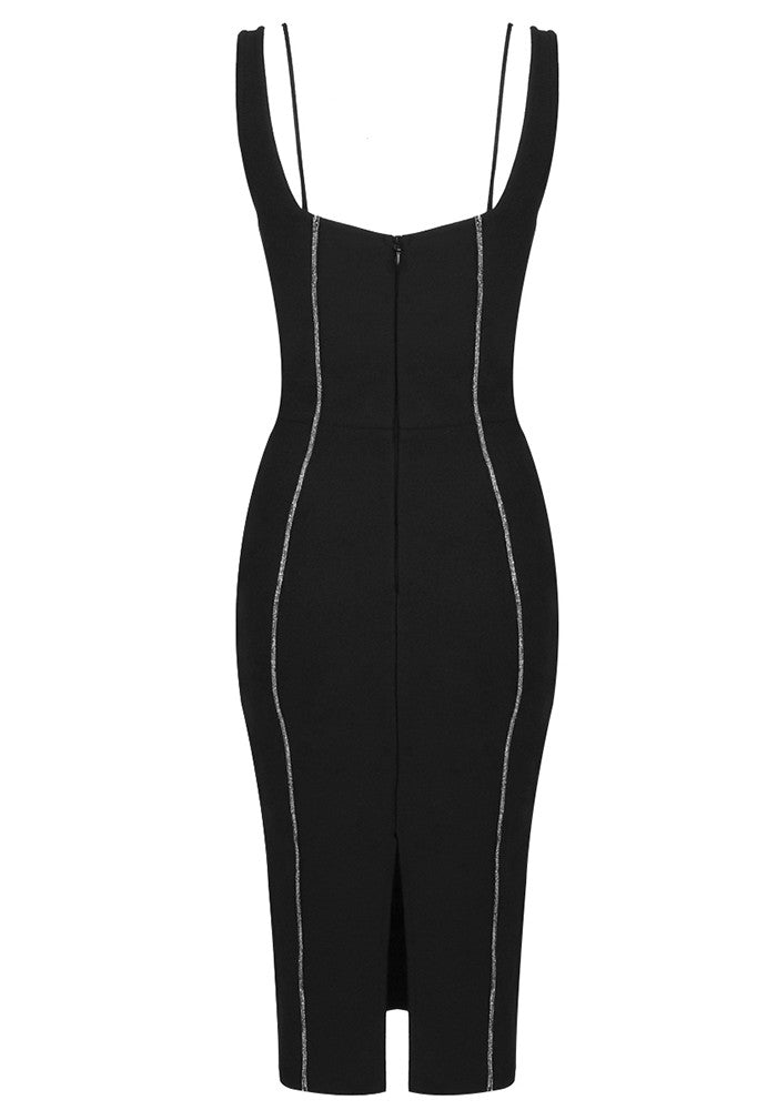 Bustier Sparkly Trim Midi Dress Black