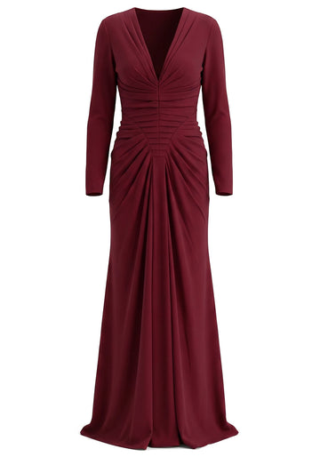 Long Sleeve Draped Maxi Dress Burgundy