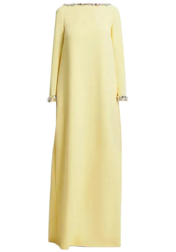 Long Sleeve Crystal Detail Maxi Dress Yellow
