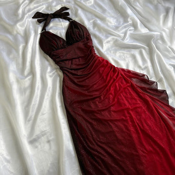 Burgundy shiny elegant strappy long tulle ball gown evening dress birthday party dress