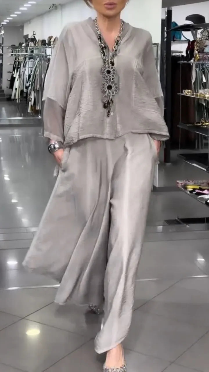 Women's V-Neck Loose Asymmetrical Two-Piece Set