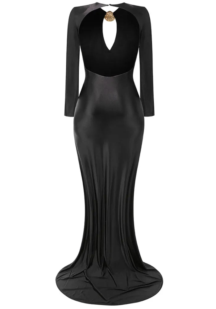 Long Sleeve Backless Maxi Dress Black