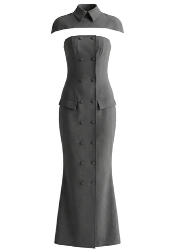 Collar Detail Strapless Maxi Dress Grey