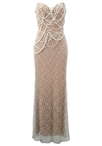 Strapless Pearl Detail Maxi Dress Nude