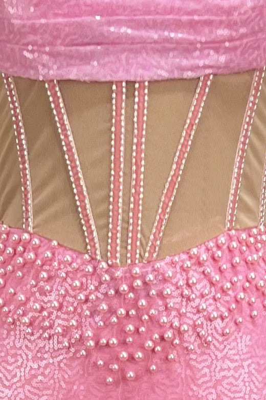 Sequin Structured Maxi Dress Pink
