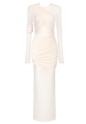 Long Sleeve Draped Maxi Dress Ivory