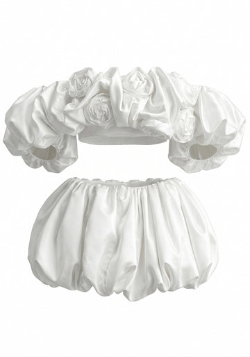 Floral Bardot Bubble Corset Two Piece Set White