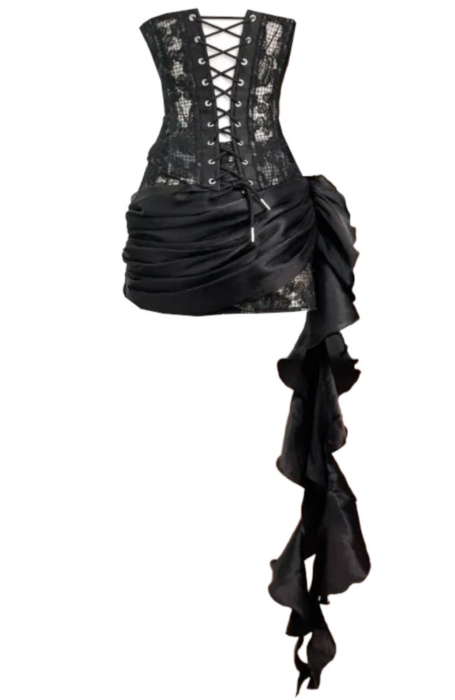 Strapless Lace Corset Two Piece Dress Black