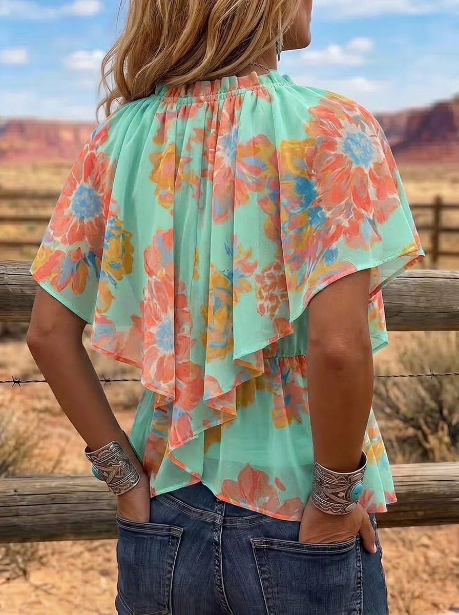 Vintage Floral Print Comfortable Summer Fabrics Casual Shirt