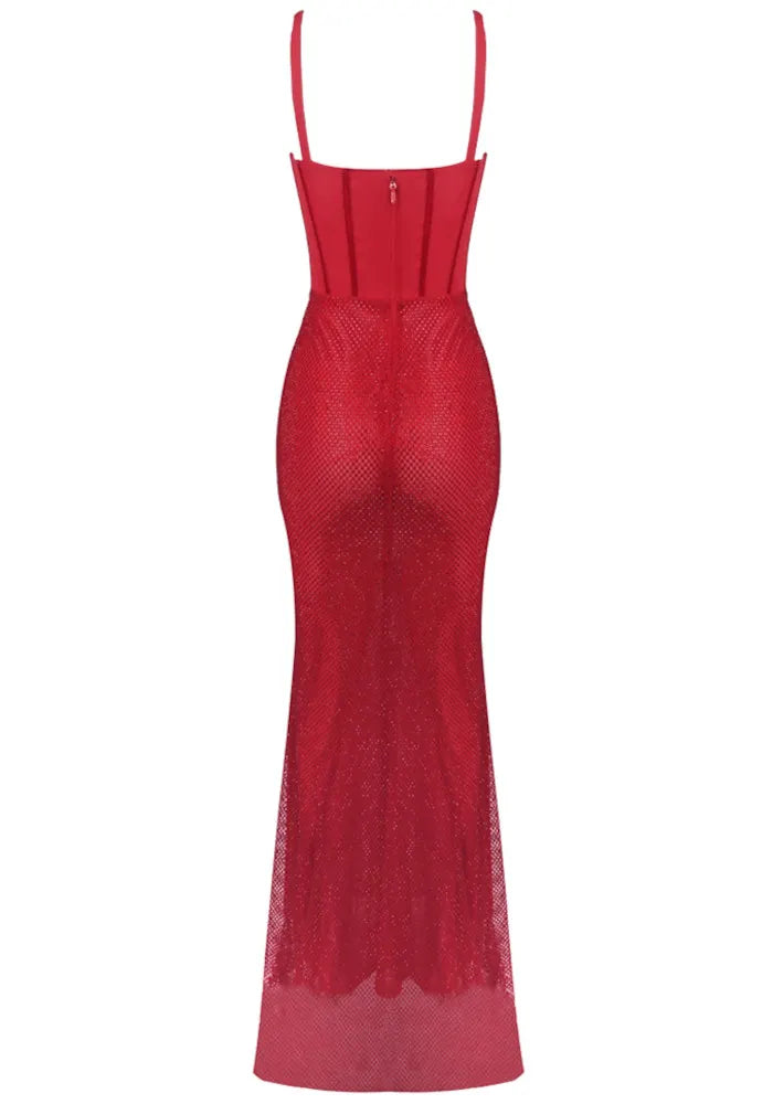 Sequin Corset Sparkly Maxi Dress Red