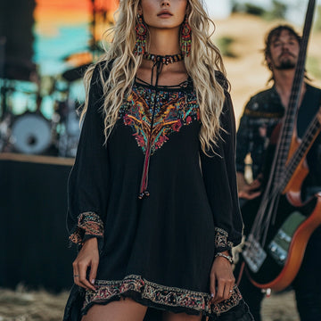 Coachella Music Festival Rock Party Carnival Vintage Wilderness Ethnic Bohemian Linen Dress