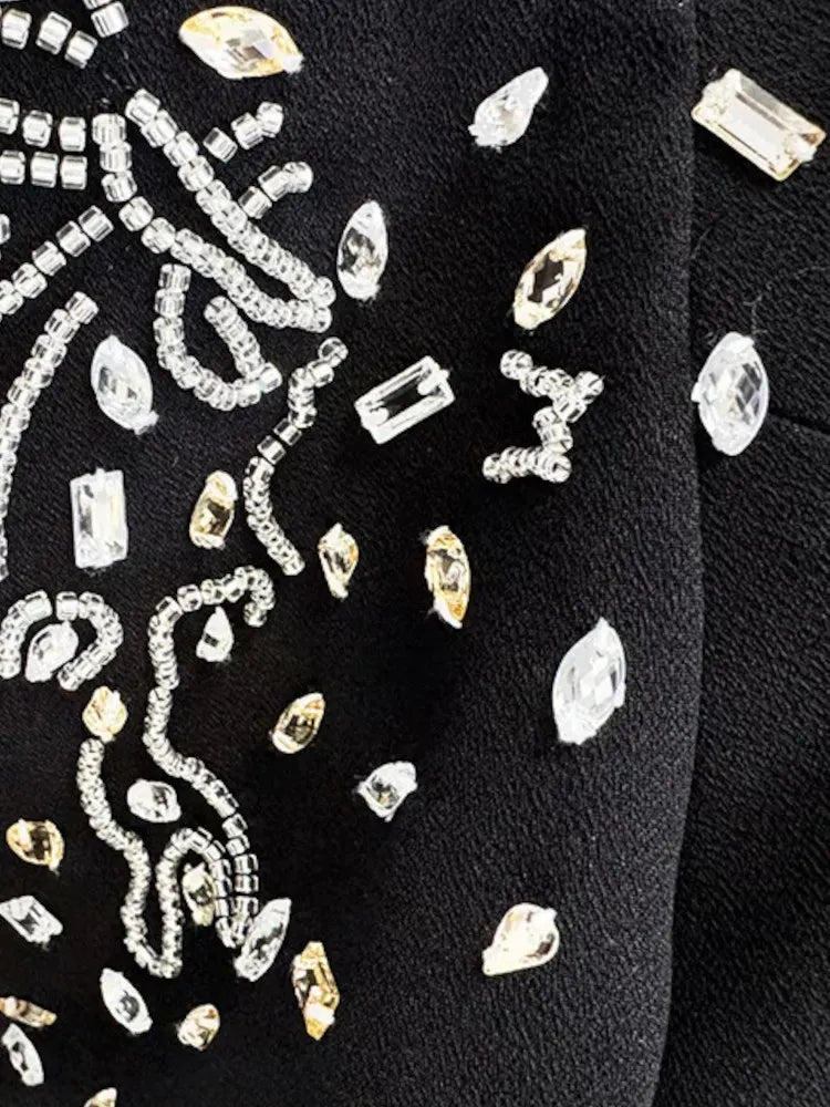 Long Sleeve Bardot Crystal Detail Maxi Dress Black