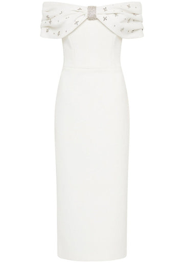 Crystal Bardot Midi Dress White