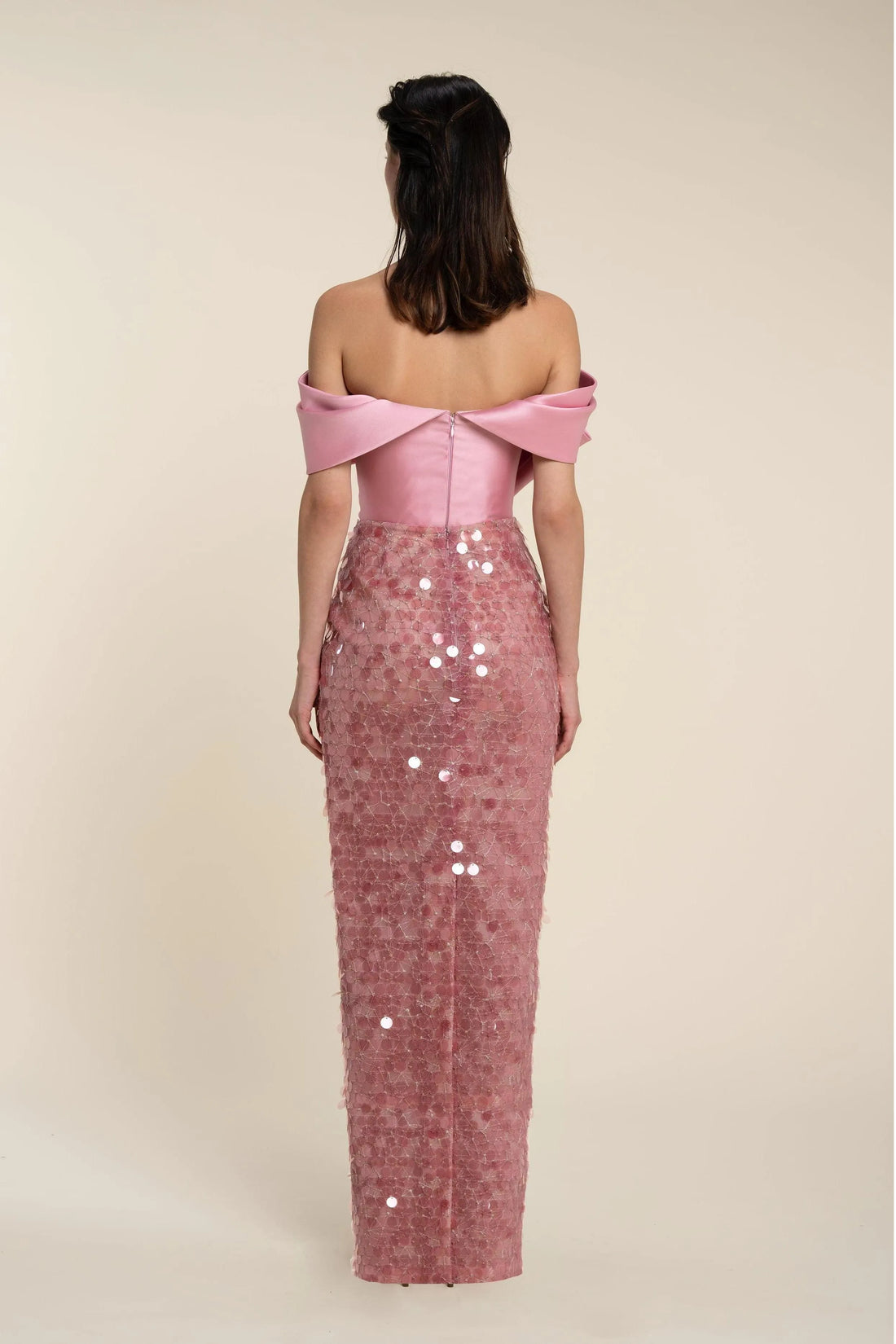 Bow Satin Splicing Sequin Maxi Dress