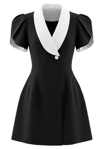 Short Sleeve A Line Dress Black White