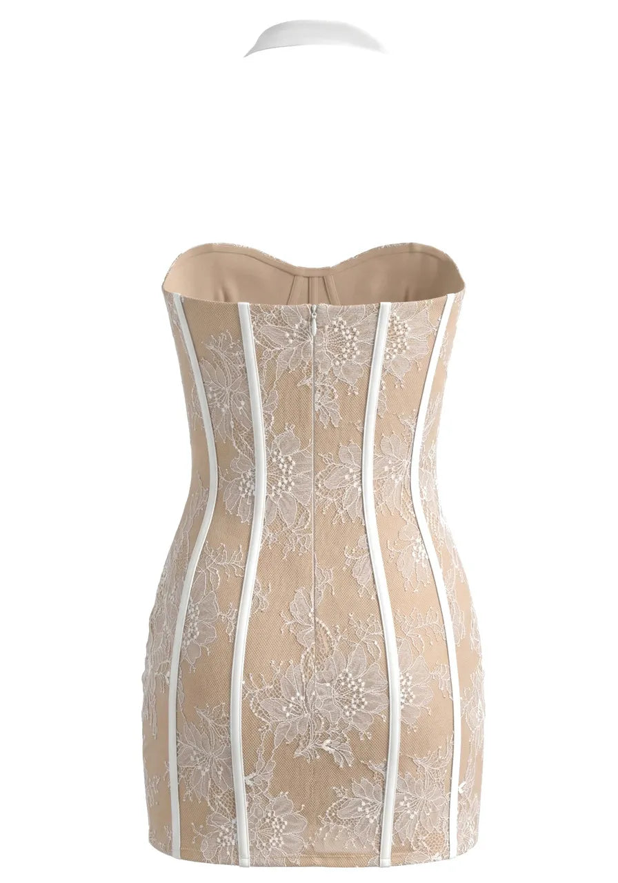 Halter Lace Dress Nude White