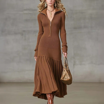 Women's Vintage Brown Knitted Maxi Dress