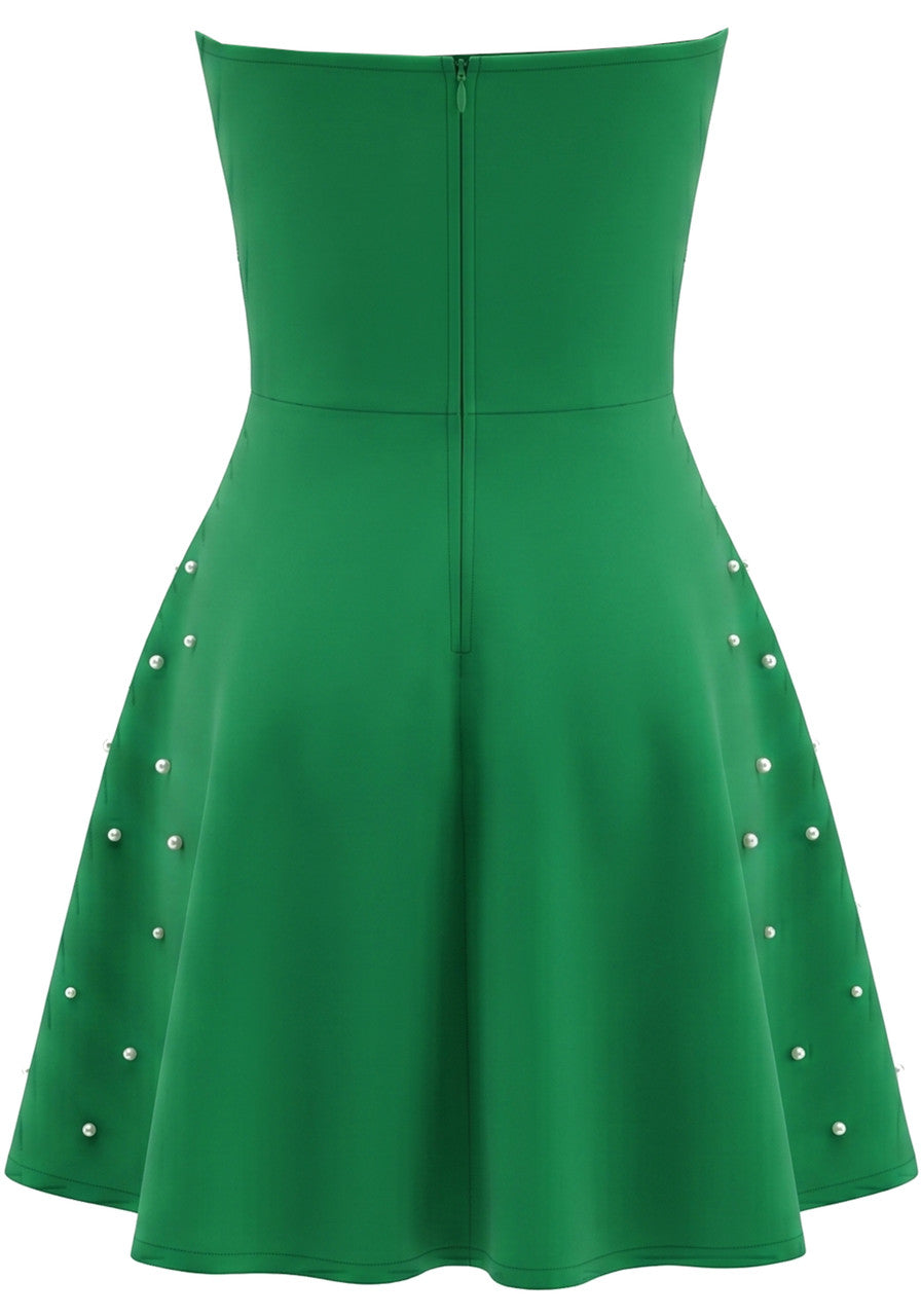 Strapless Crystal Embellished A Line Dress Green