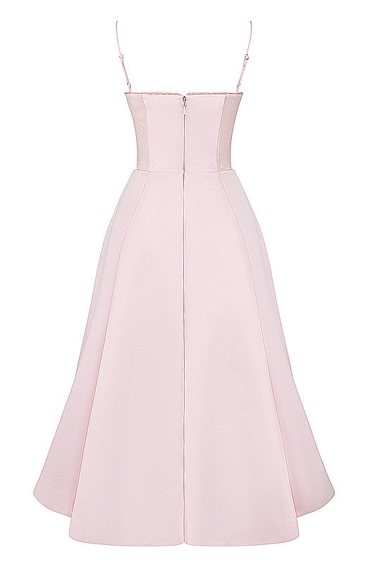 Bustier A Line Mesh Detail Midi Dress Pink