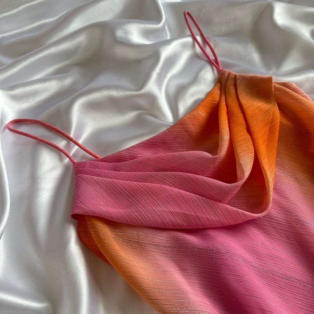 Gradient Pink Orange Retro Fashion Glitter Long Chiffon Ball Gown Evening Gown Party Dress Prom Gown