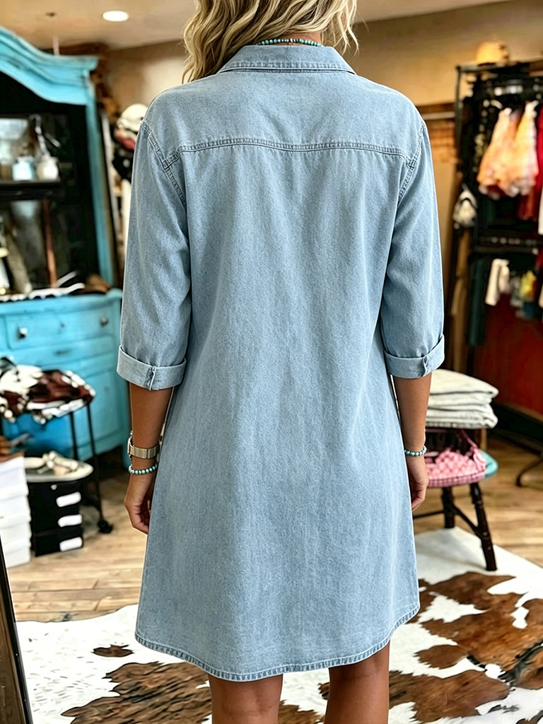 Women's Vintage V-neck Patchwork Denim Dress