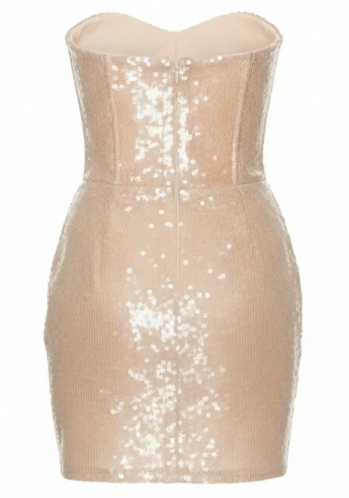 Strapless Bustier Sequin Dress Nude